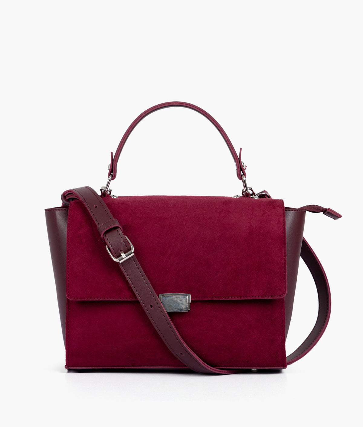 Burgundy suede mini messenger bag