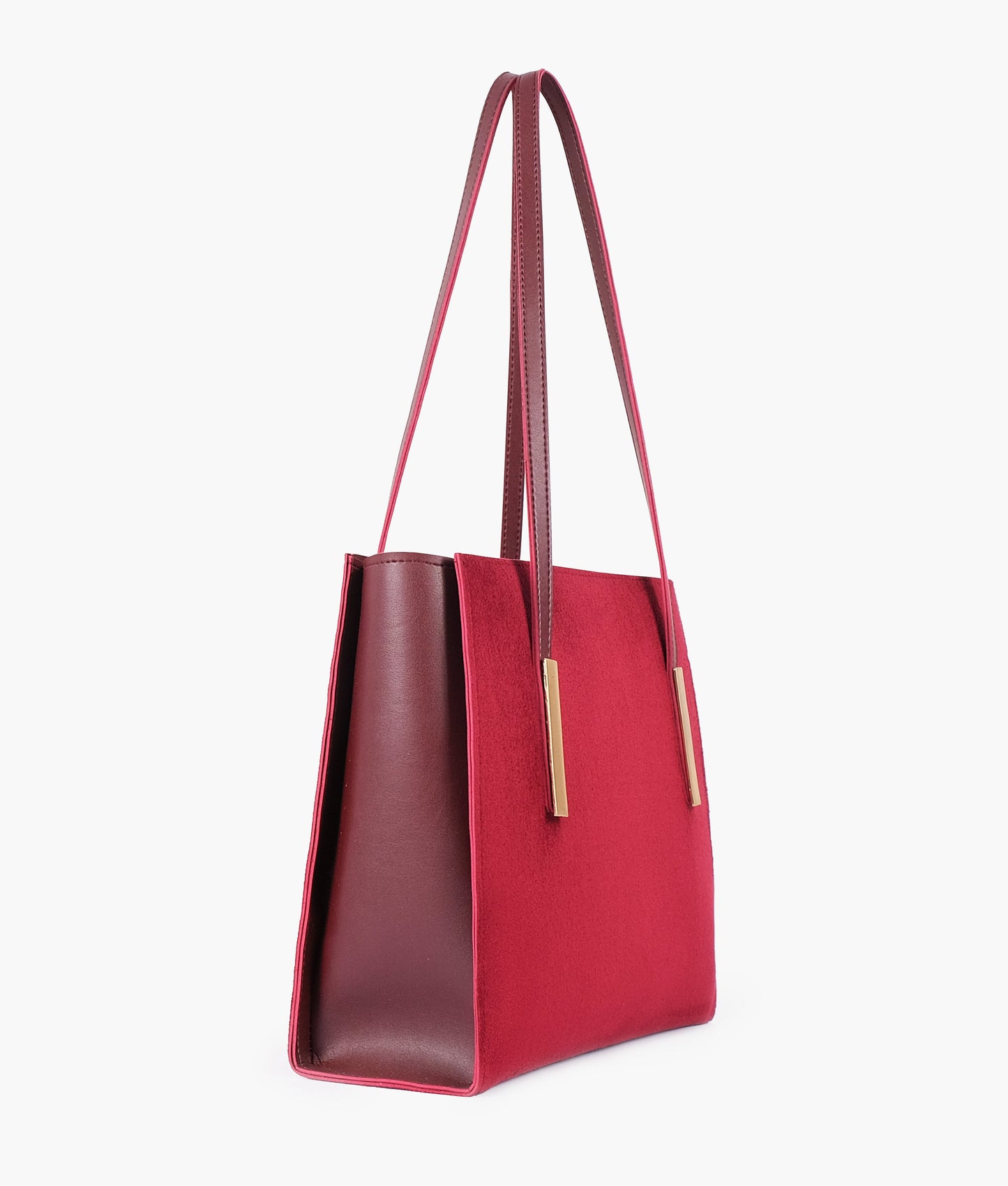 Burgundy suede zipper shoulder bag with long handle