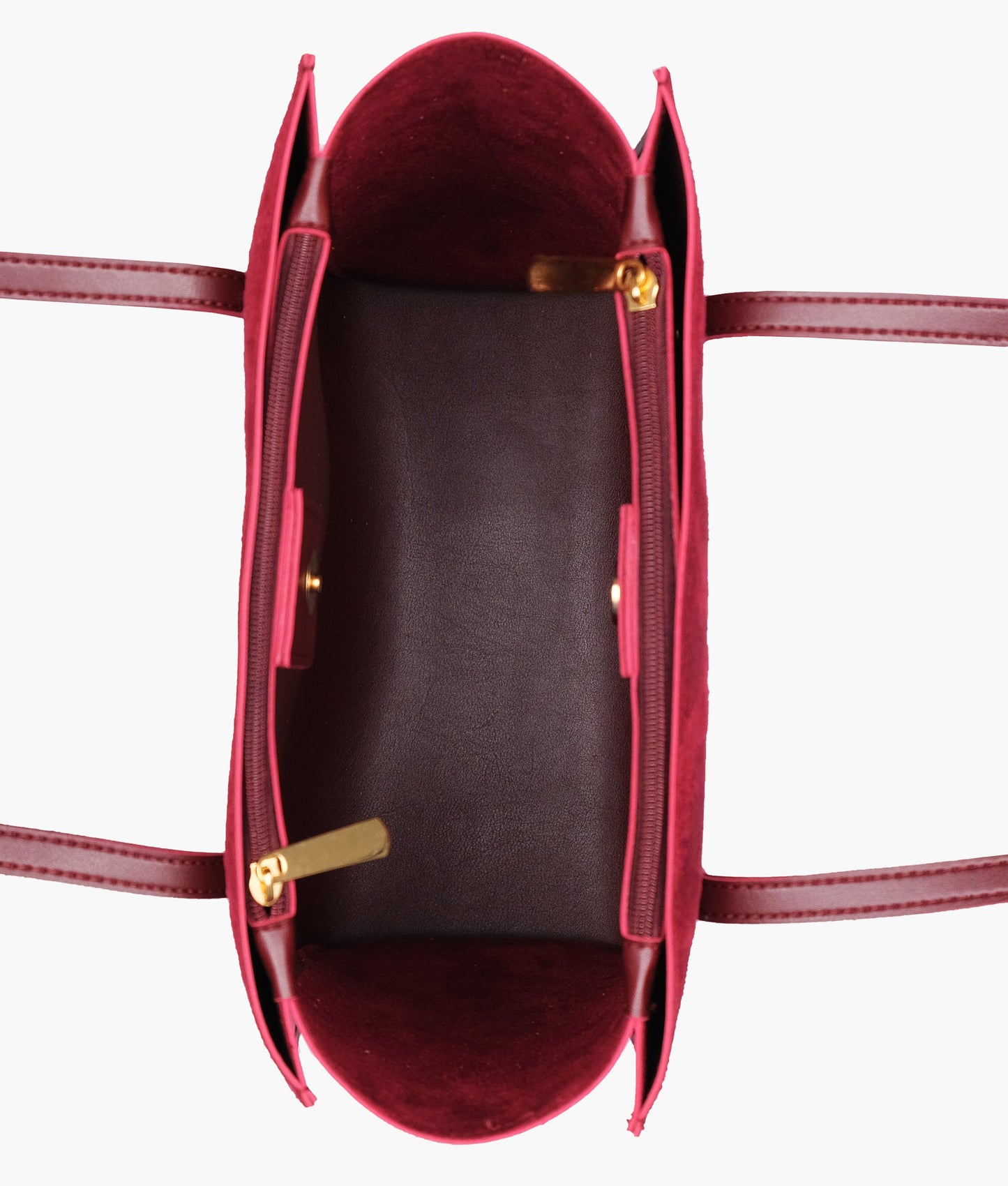 Burgundy suede zipper shoulder bag with long handle