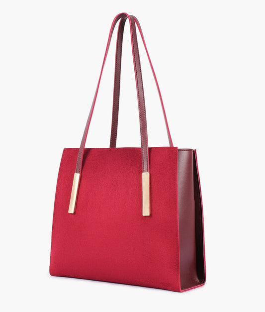 Burgundy suede zipper shoulder bag with long handle
