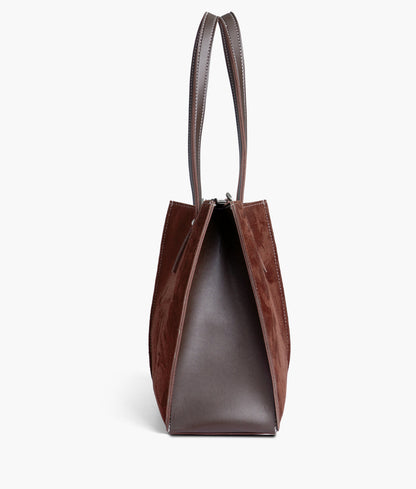 Dark brown suede work tote bag